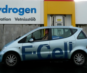 Thorsteinn Hilmarsson works for Iceland's national power company Landsvirkjun and drives Iceland's first hydrogen car as a promotional demonstration.