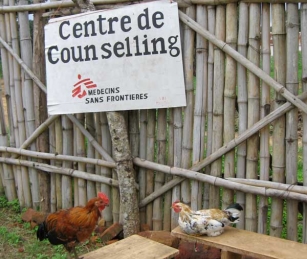 A sign in the waiting area at the Counseling Center at the hospital in Mindouli, one of the largest towns in the Pool Region of the Republic of the Congo.