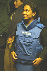 Photo: Pew Fellow Kavita Menon dons a flak jacket